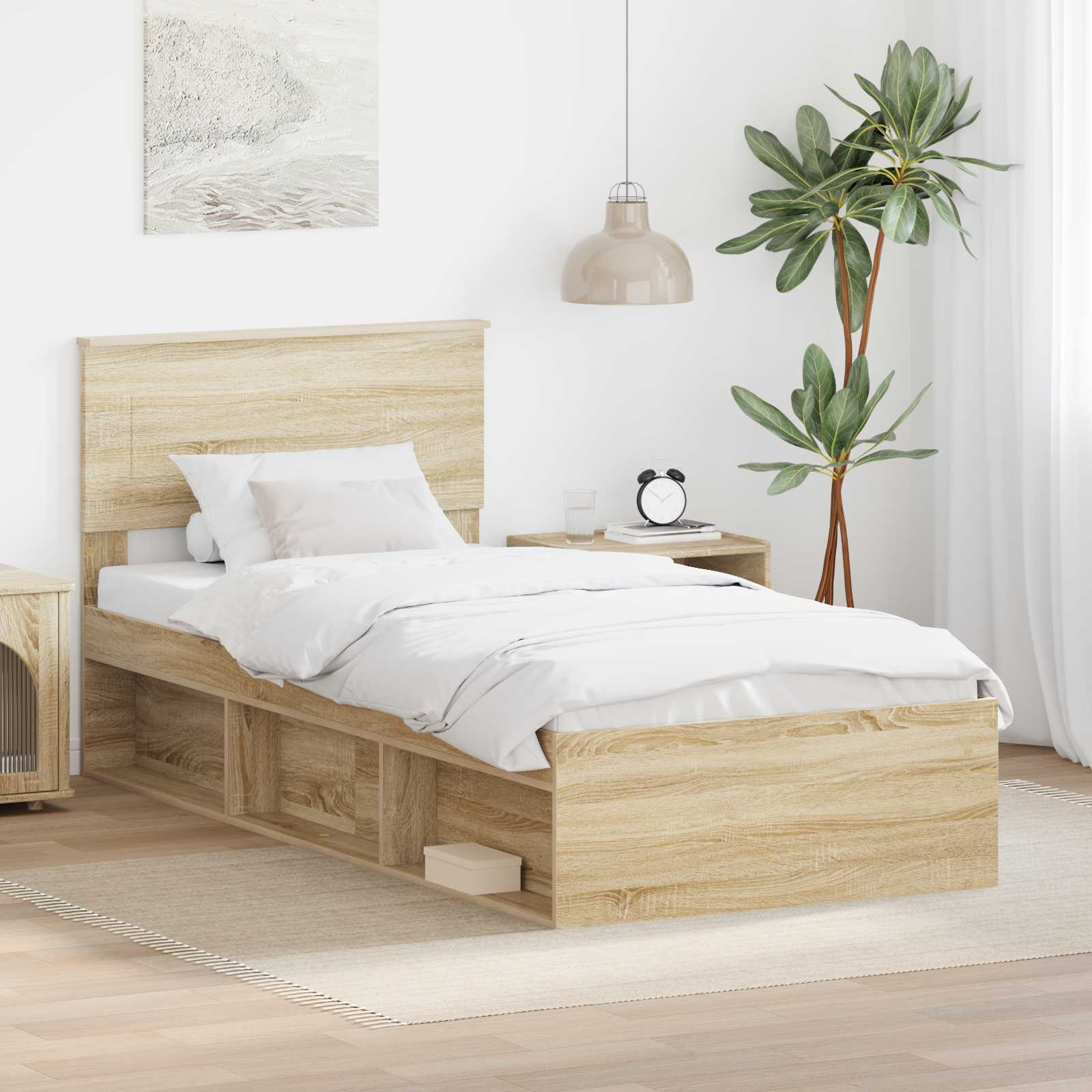 vidaXL Bettrahmen mit Kopfteil Sonoma-Eiche 90 x 200 cm Holzwerkstoff