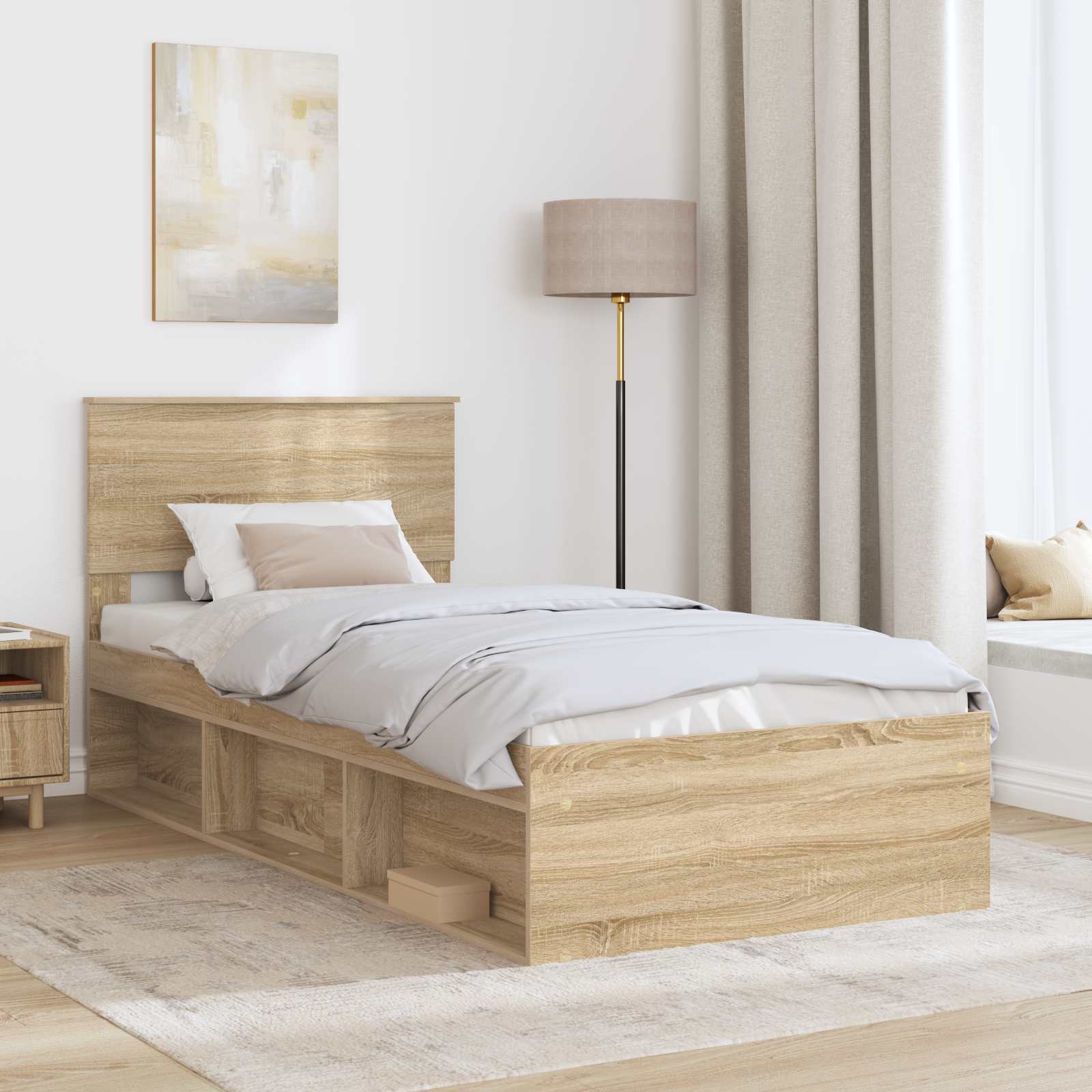 vidaXL Bettrahmen mit Kopfteil Sonoma-Eiche 90 x 200 cm Holzwerkstoff