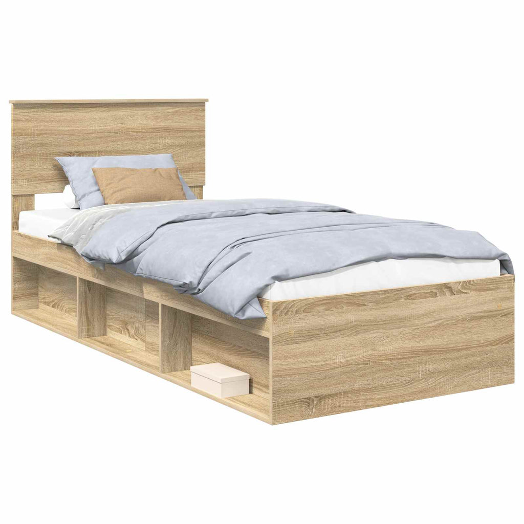 vidaXL Bettrahmen mit Kopfteil Sonoma-Eiche 90 x 200 cm Holzwerkstoff