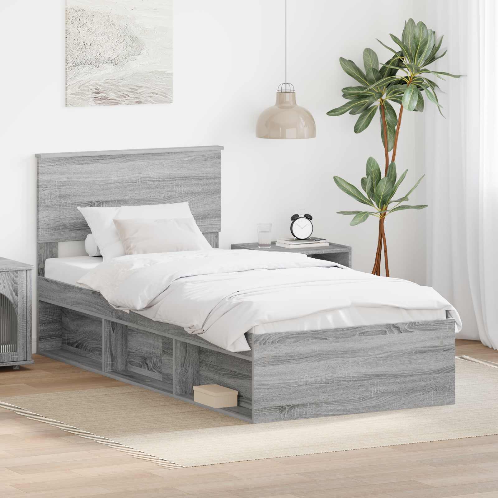 vidaXL Bettrahmen mit Kopfteil Graues Sonoma 75 x 190 cm Holzwerkstoff