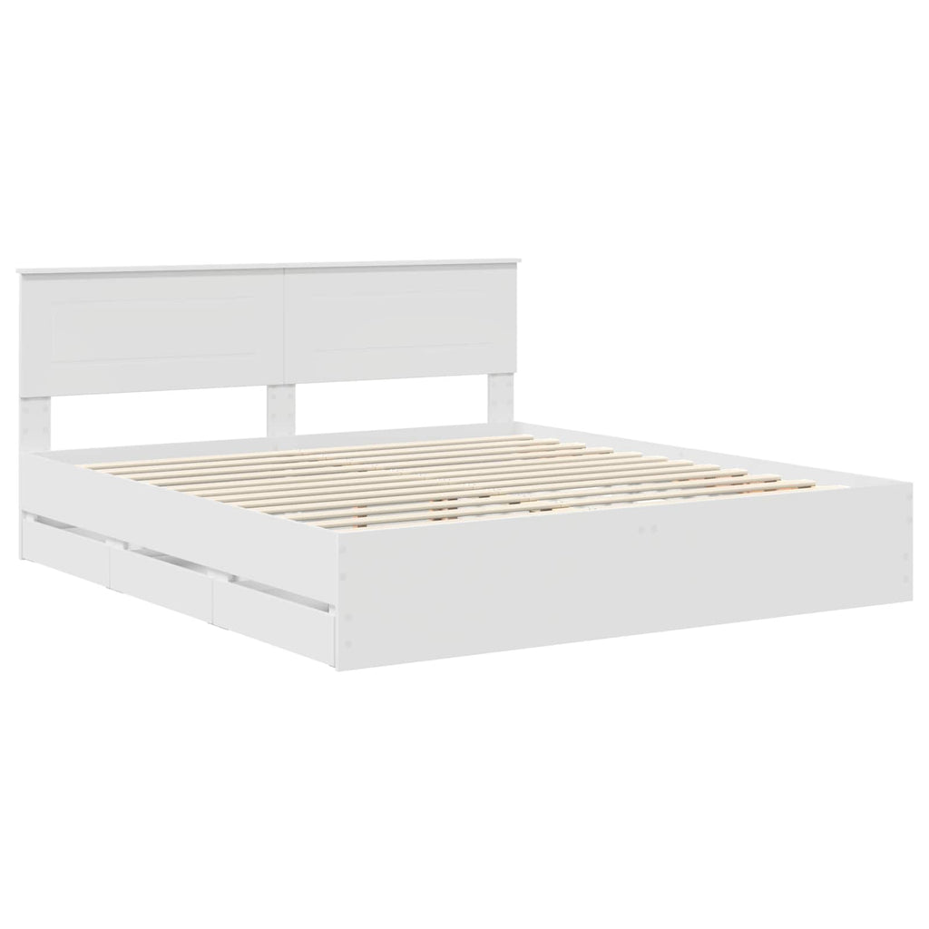 vidaXL Bettrahmen mit Schubladen Weiß 200 x 200 cm Ingenieurs Holz