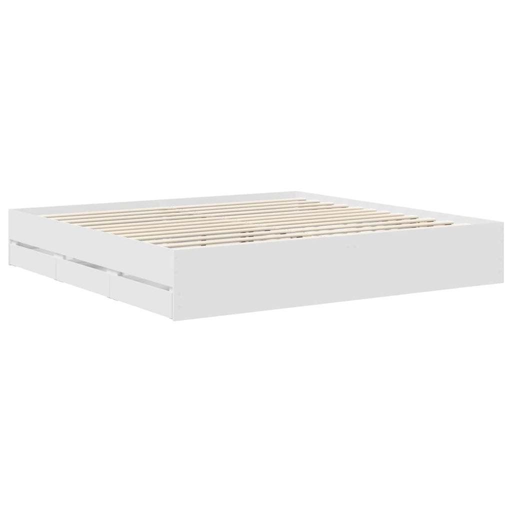 vidaXL Bettrahmen mit Schubladen Weiß 200 x 200 cm Ingenieurs Holz
