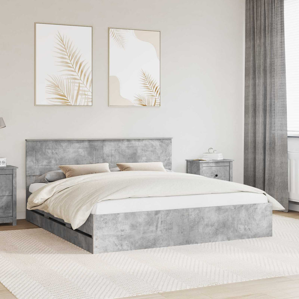 vidaXL Bettrahmen mit Kopfteil Beton Grau 200 x 200 cm Ingenieurs Holz