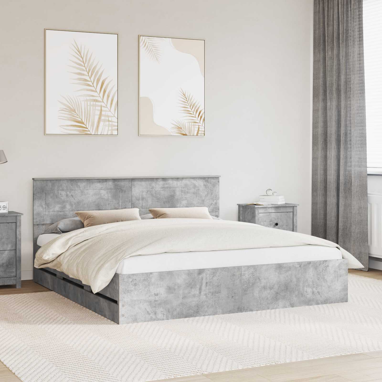 vidaXL Bettrahmen mit Kopfteil Beton Grau 200 x 200 cm Ingenieurs Holz