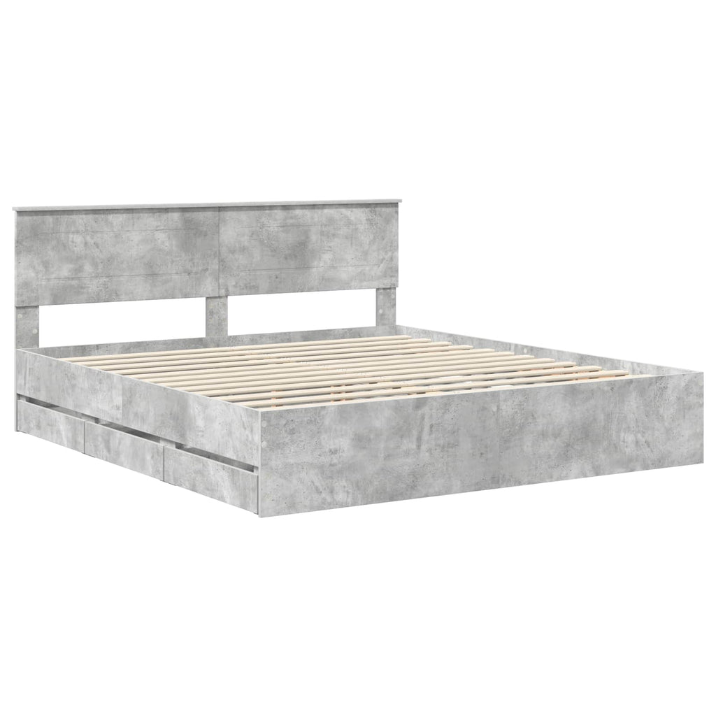 vidaXL Bettrahmen mit Kopfteil Beton Grau 200 x 200 cm Ingenieurs Holz