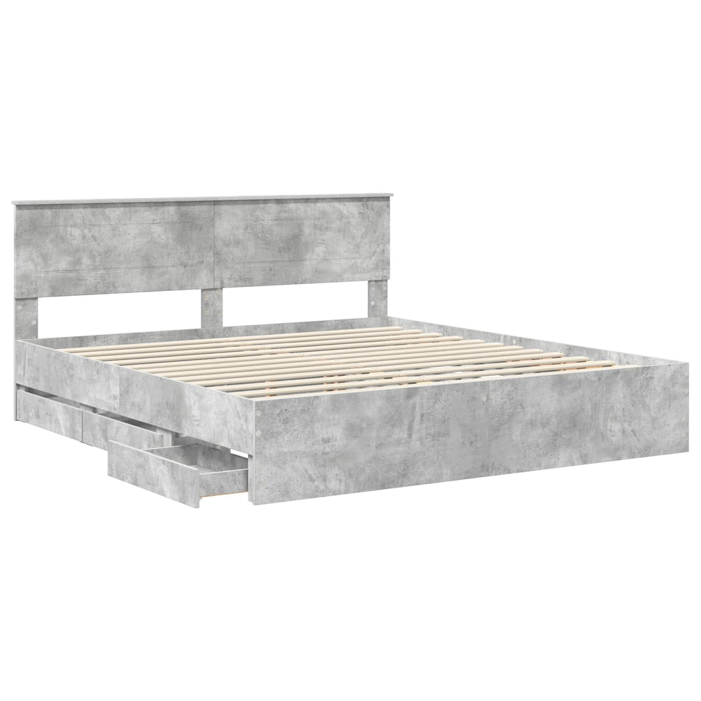 vidaXL Bettrahmen mit Kopfteil Beton Grau 200 x 200 cm Ingenieurs Holz