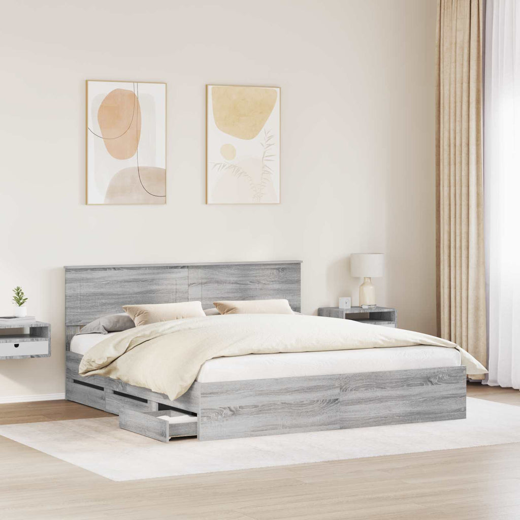 vidaXL Bettrahmen Graues Sonoma 200 x 200 cm Ingenieurs Holz