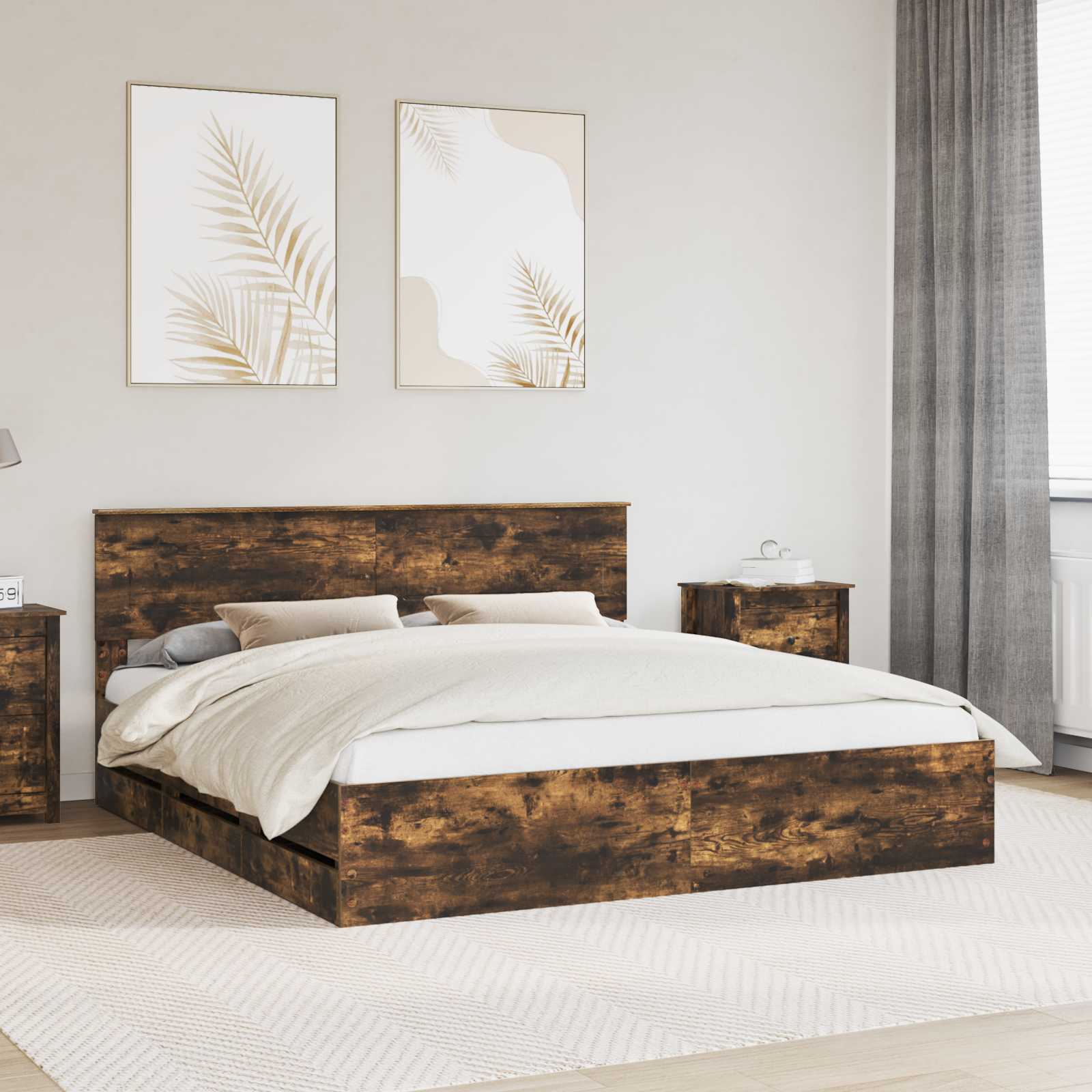 vidaXL Bettrahmen Geräucherte Eiche 180 x 200 cm Ingenieurs Holz