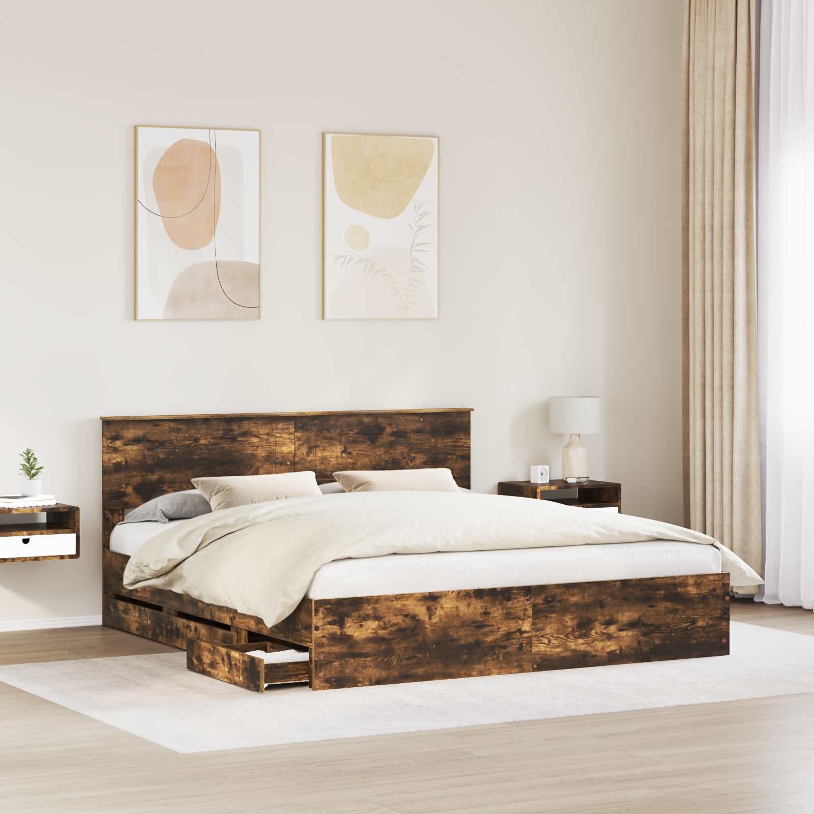 vidaXL Bettrahmen Geräucherte Eiche 180 x 200 cm Ingenieurs Holz