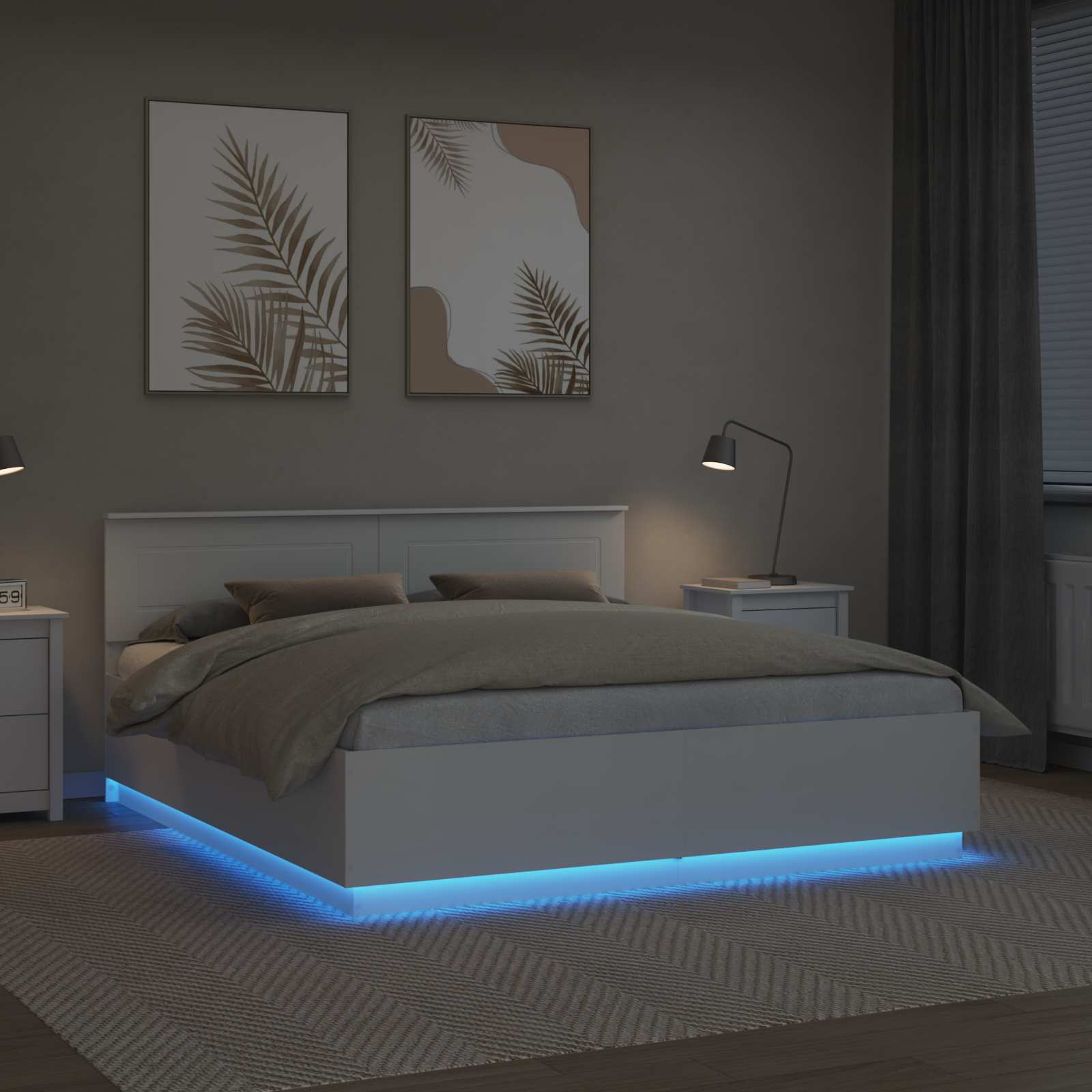 vidaXL Bettrahmen mit LED-Lichtleisten Weiß 200 x 200 cm Holzwerkstoff