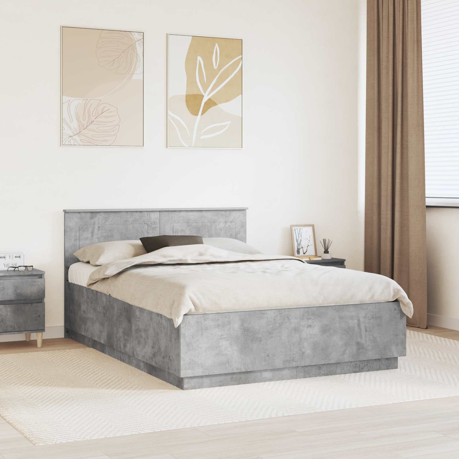 vidaXL Bettrahmen mit Kopfteil Betongrau 160 x 200 cm Holzwerkstoff