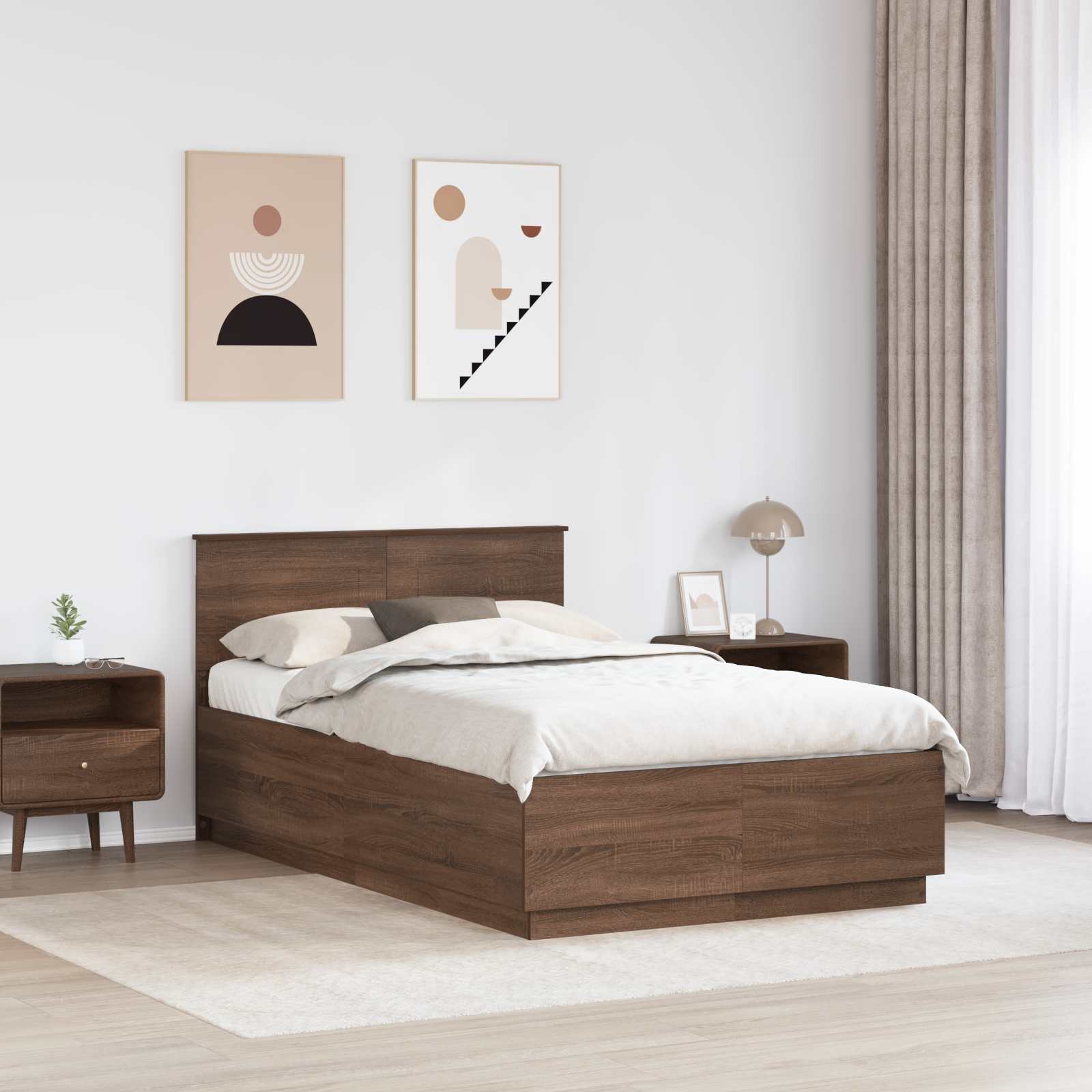 vidaXL Bettrahmen mit Kopfteil Brauneiche 120 x 200 cm Holzwerkstoff