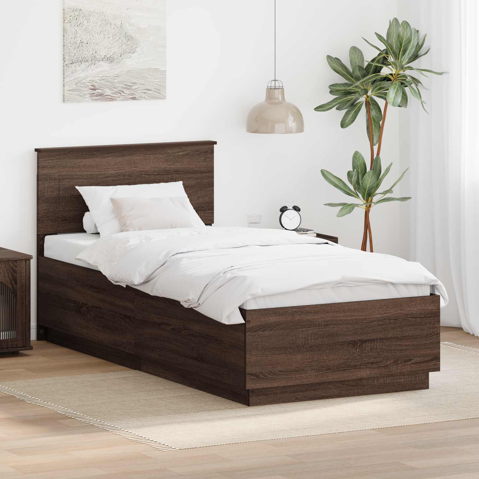 vidaXL Bettrahmen mit Kopfteil Brauneiche 120 x 200 cm Holzwerkstoff