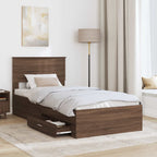 vidaXL Bettrahmen Braune Eiche und Silber 100 x 200 cm Holzwerkstoff