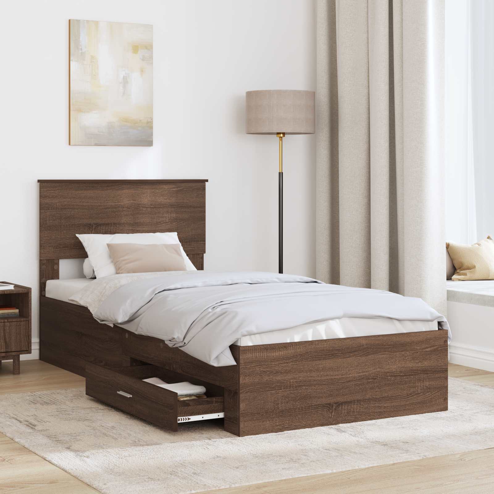 vidaXL Bettrahmen Braune Eiche und Silber 100 x 200 cm Holzwerkstoff