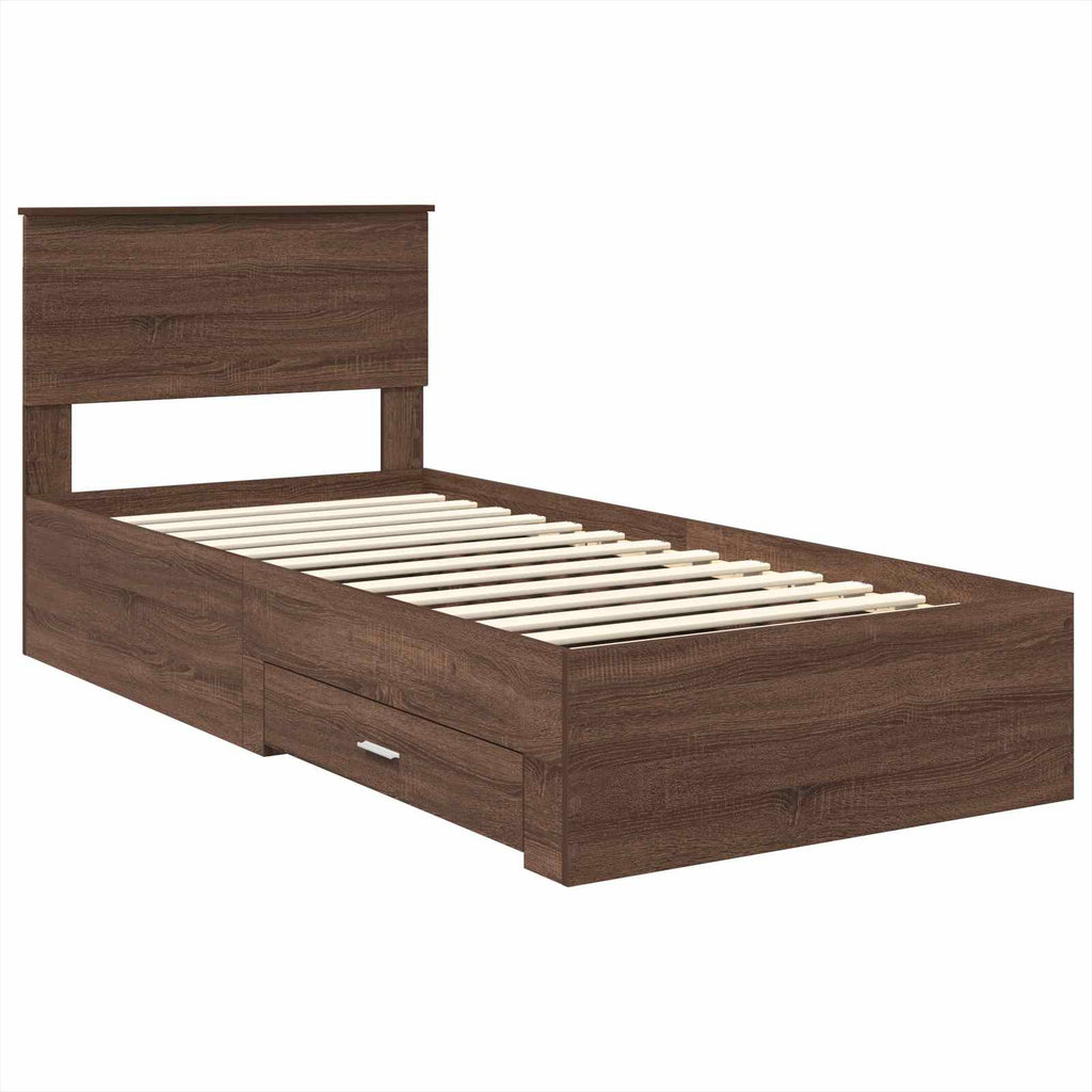 vidaXL Bettrahmen Braune Eiche und Silber 100 x 200 cm Holzwerkstoff