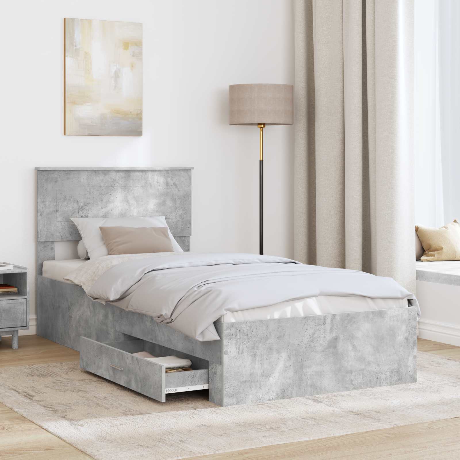 vidaXL Bettrahmen Beton Grau und Silber 75 x 190 cm Holzwerkstoff