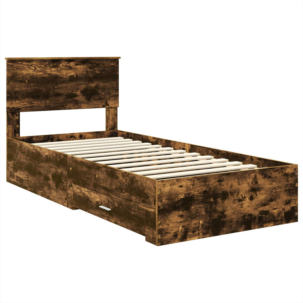 vidaXL Bettrahmen Rauchige Eiche und Silber 75 x 190 cm Holzwerkstoff