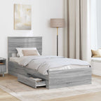 vidaXL Bettrahmen Graue Sonoma und Silber 75 x 190 cm Holzwerkstoff