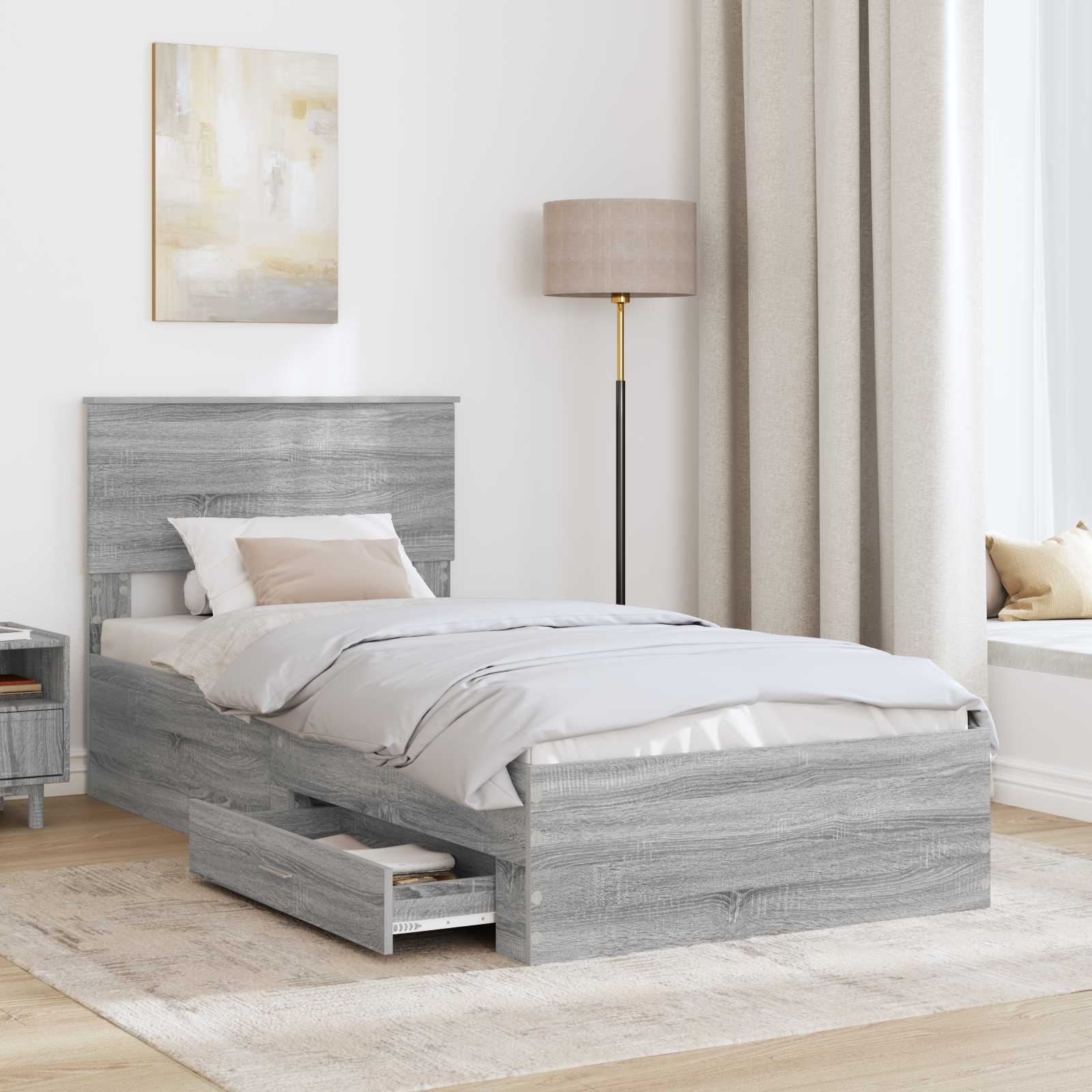 vidaXL Bettrahmen Graue Sonoma und Silber 75 x 190 cm Holzwerkstoff