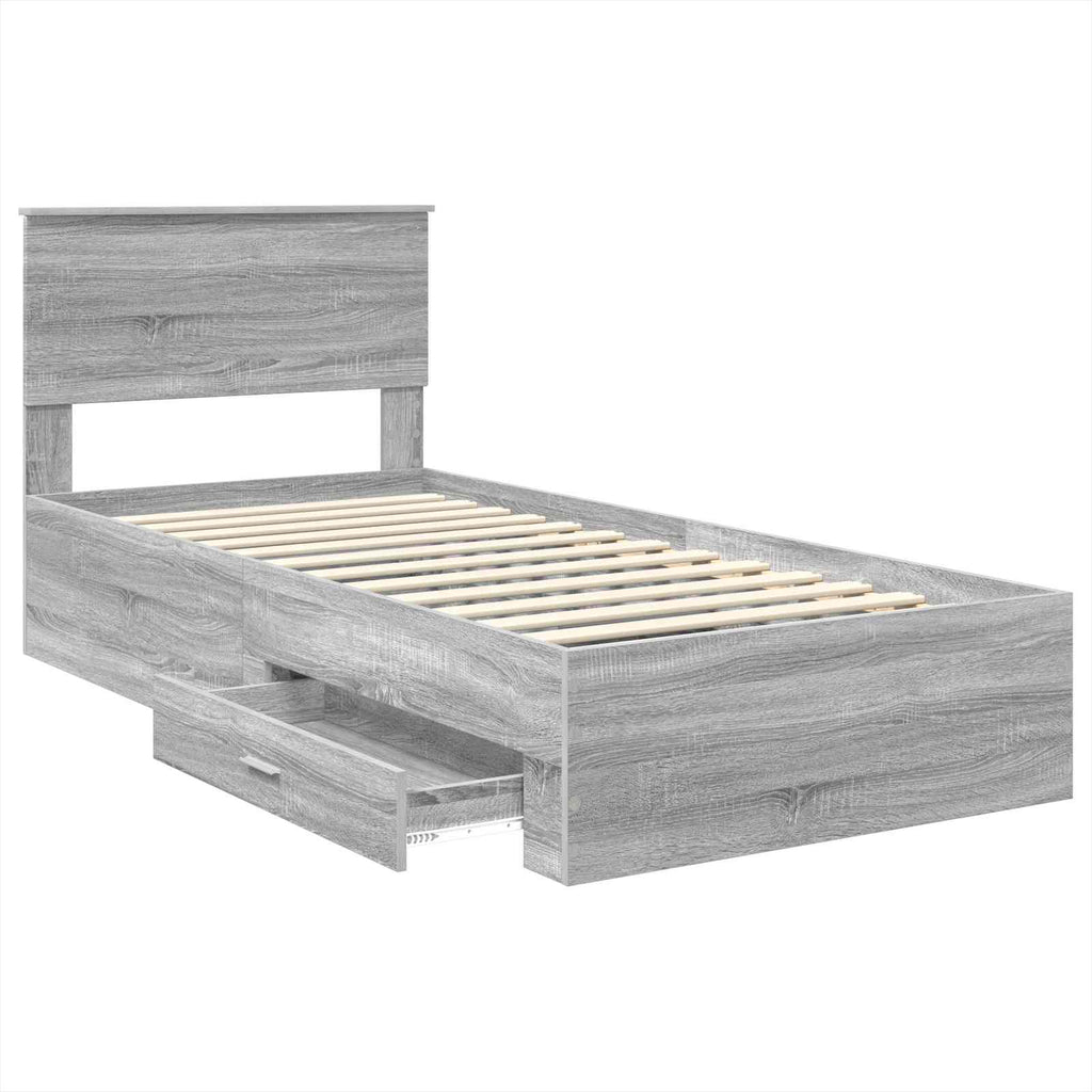 vidaXL Bettrahmen Graue Sonoma und Silber 75 x 190 cm Holzwerkstoff