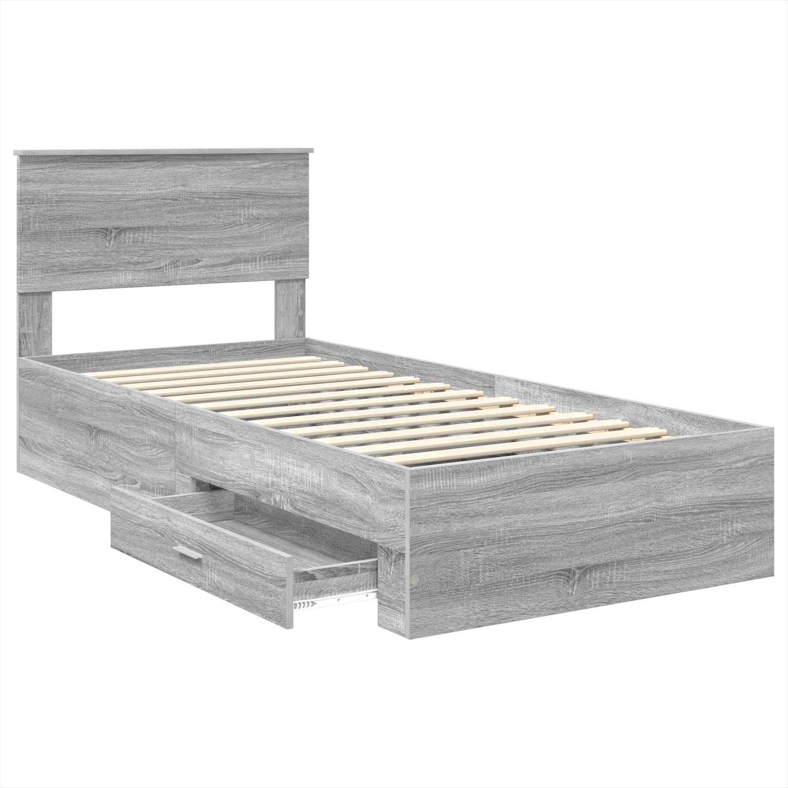 vidaXL Bettrahmen Graue Sonoma und Silber 75 x 190 cm Holzwerkstoff