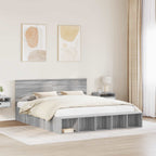 vidaXL Bettrahmen mit Regal Graues Sonoma 200 x 200 cm Holzwerkstoff