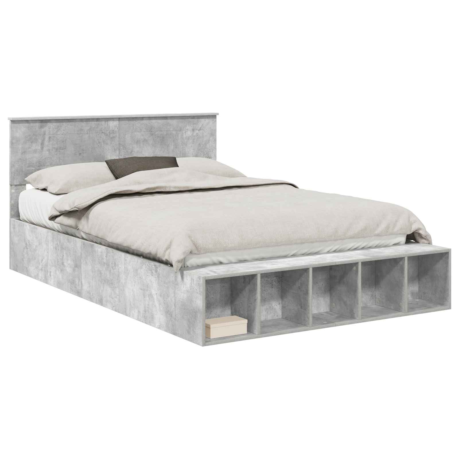 vidaXL Bettrahmen mit Regal Beton Grau 160 x 200 cm Holzwerkstoff
