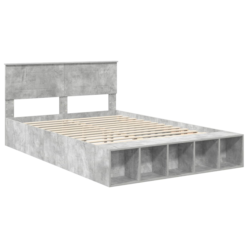 vidaXL Bettrahmen mit Regal Beton Grau 160 x 200 cm Holzwerkstoff