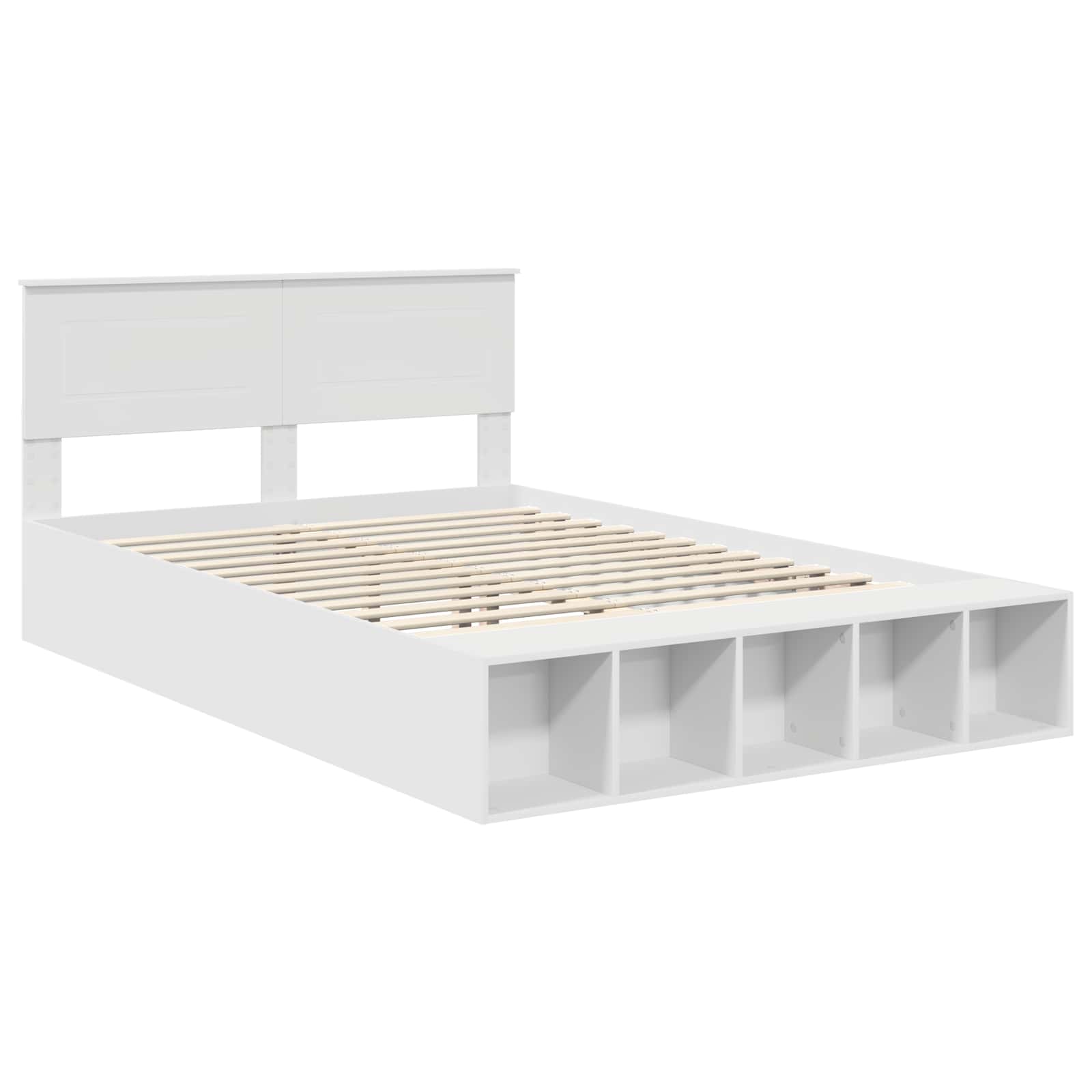 vidaXL Bettrahmen mit Regal Weiß 150 x 200 cm Holzwerkstoff