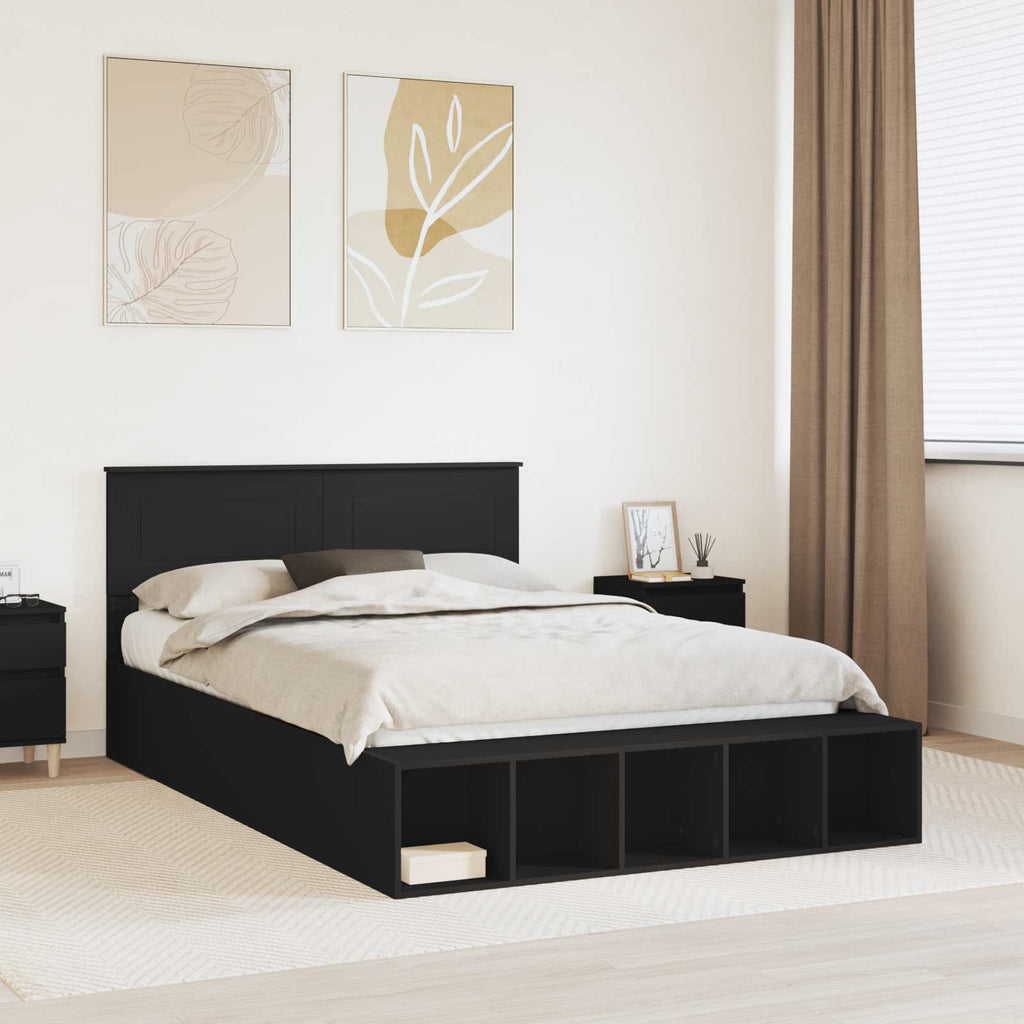 vidaXL Bettrahmen mit Regal Weiß 150 x 200 cm Holzwerkstoff
