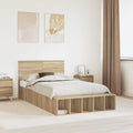 vidaXL Bettrahmen mit Regal Sonoma-Eiche 135 x 190 cm Holzwerkstoff