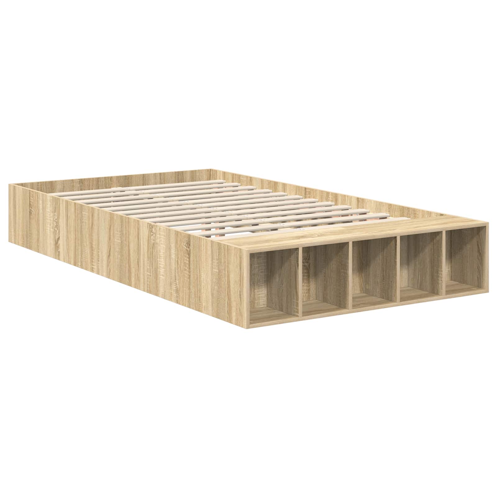 vidaXL Bettrahmen mit Regal Sonoma-Eiche 135 x 190 cm Holzwerkstoff