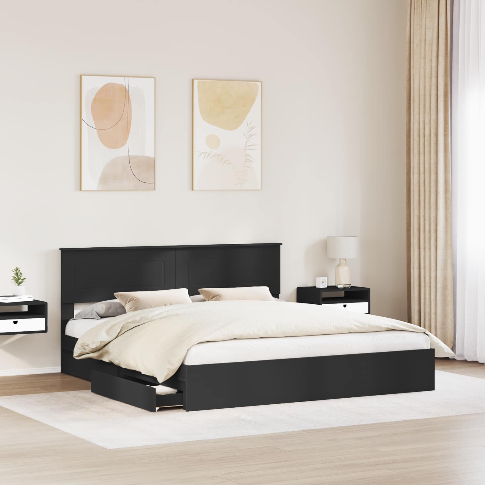 vidaXL Aufbewahrungsbett Schwarz 200 x 200 cm Holzwerkstoff