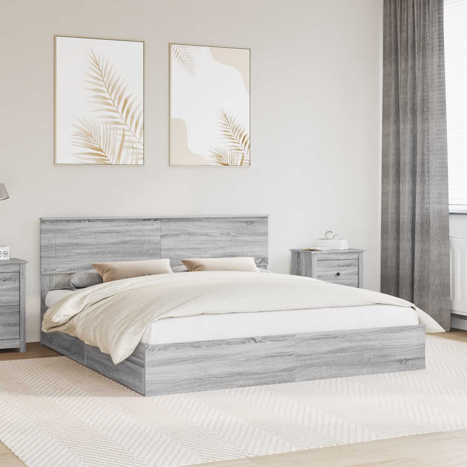 vidaXL Aufbewahrungsbett Graues Sonoma 200 x 200 cm Holzwerkstoff