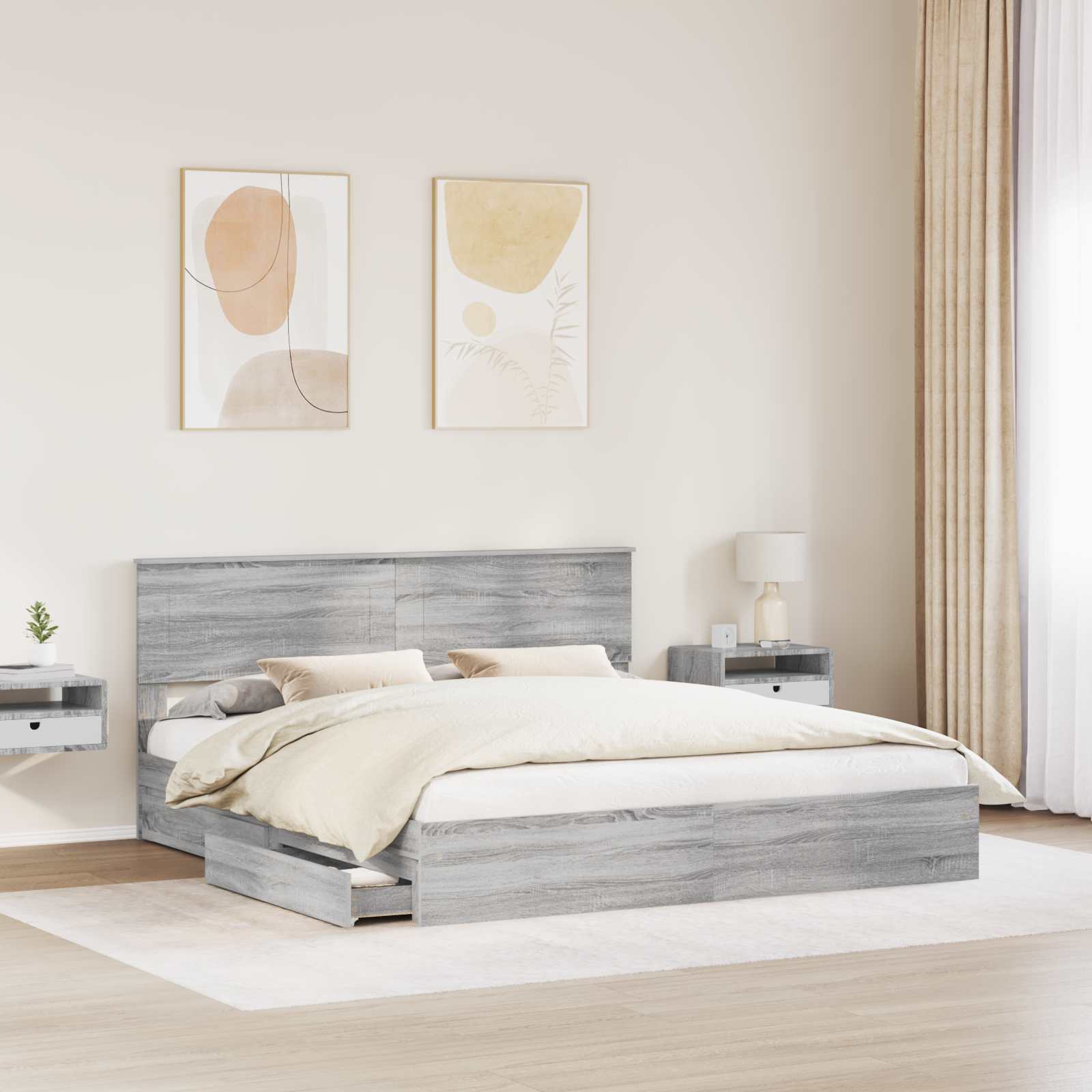 vidaXL Aufbewahrungsbett Graues Sonoma 200 x 200 cm Holzwerkstoff