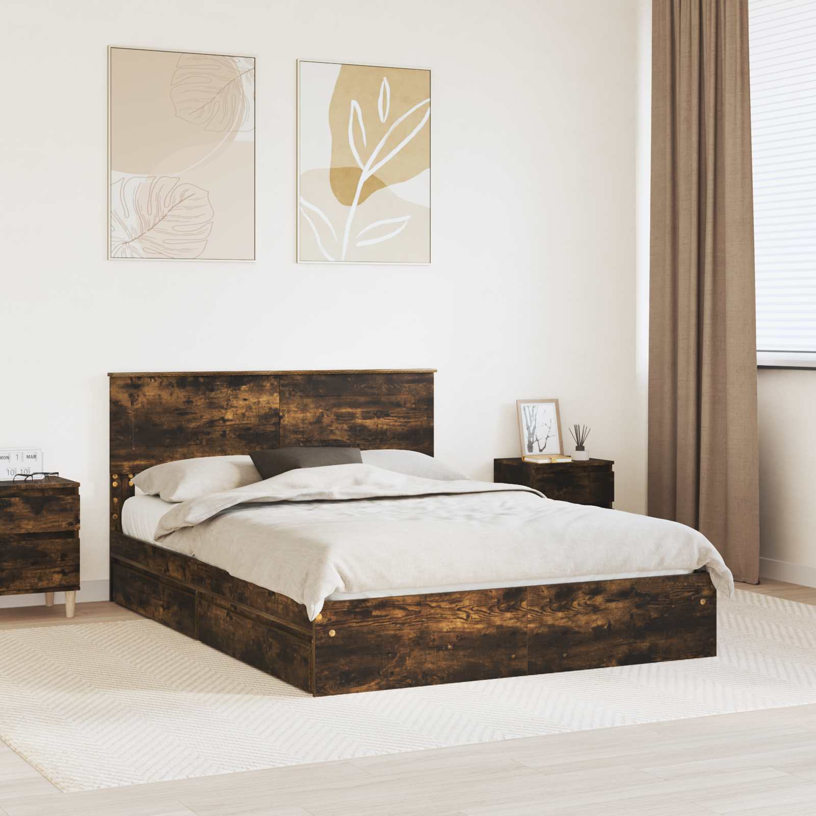 vidaXL Aufbewahrungsbett Geräucherte Eiche 180 x 200 cm Holzwerkstoff