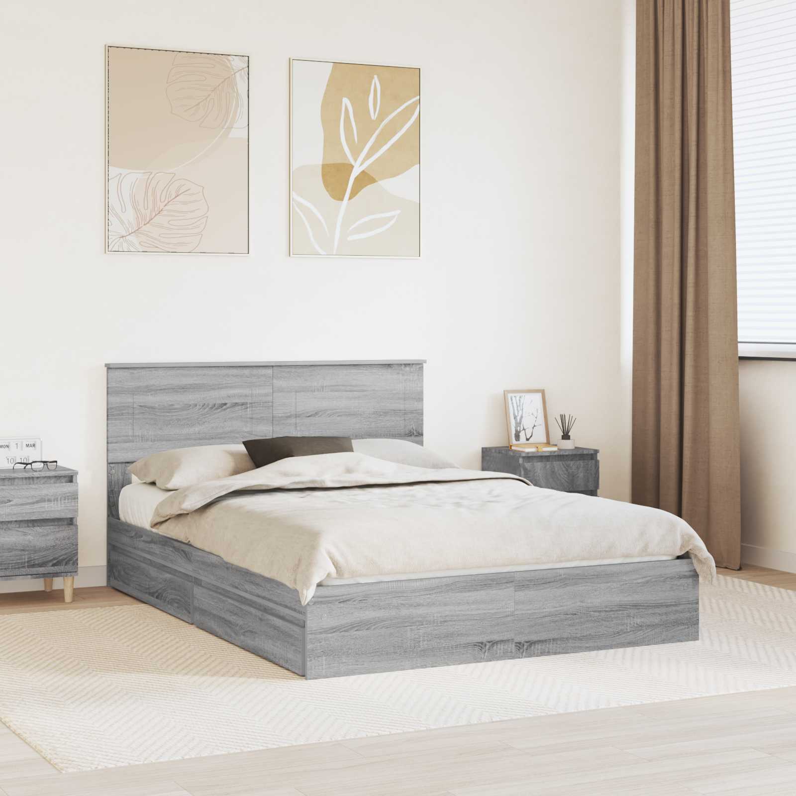 vidaXL Aufbewahrungsbett Graues Sonoma 200 x 200 cm Holzwerkstoff