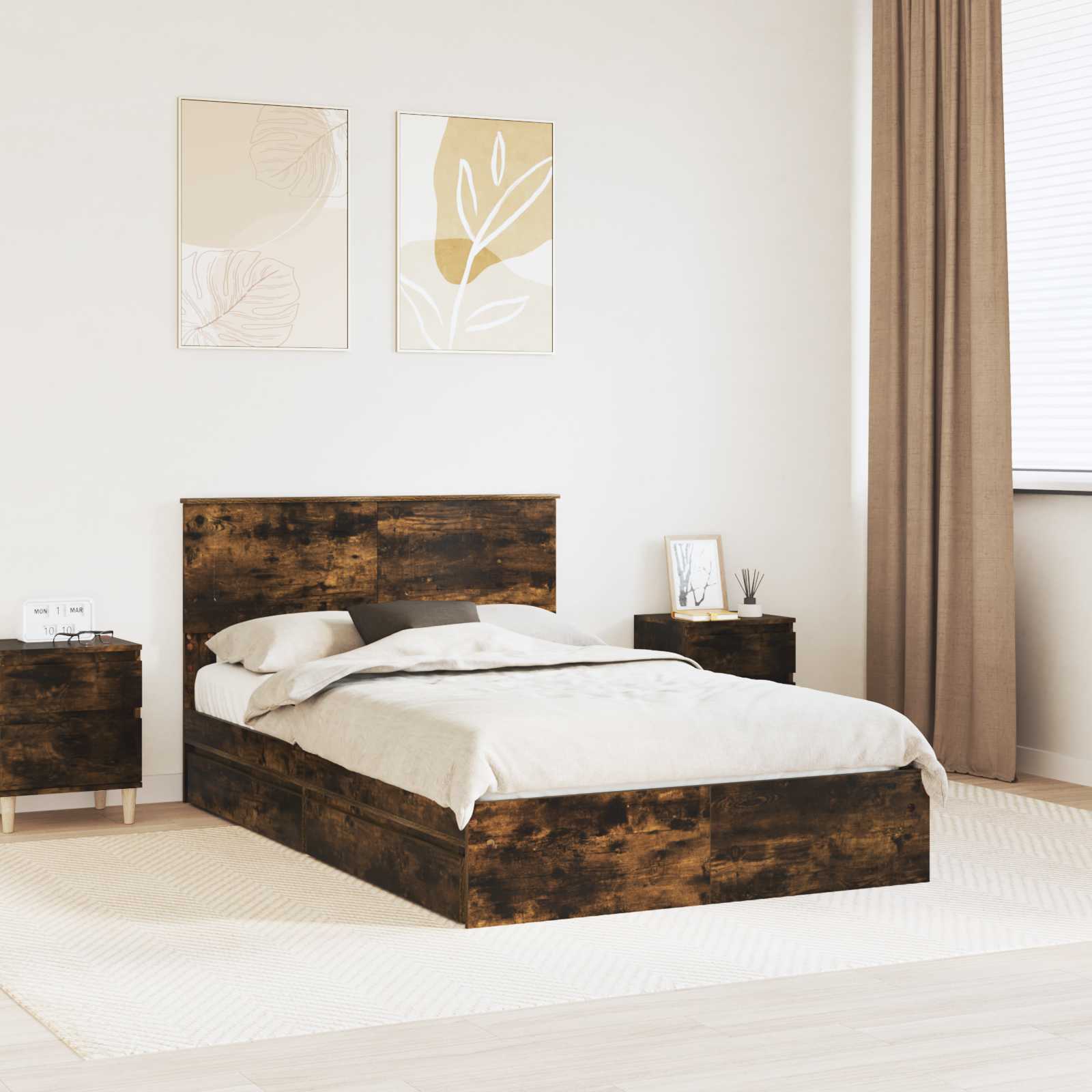 vidaXL Aufbewahrungsbett Geräucherte Eiche 180 x 200 cm Holzwerkstoff