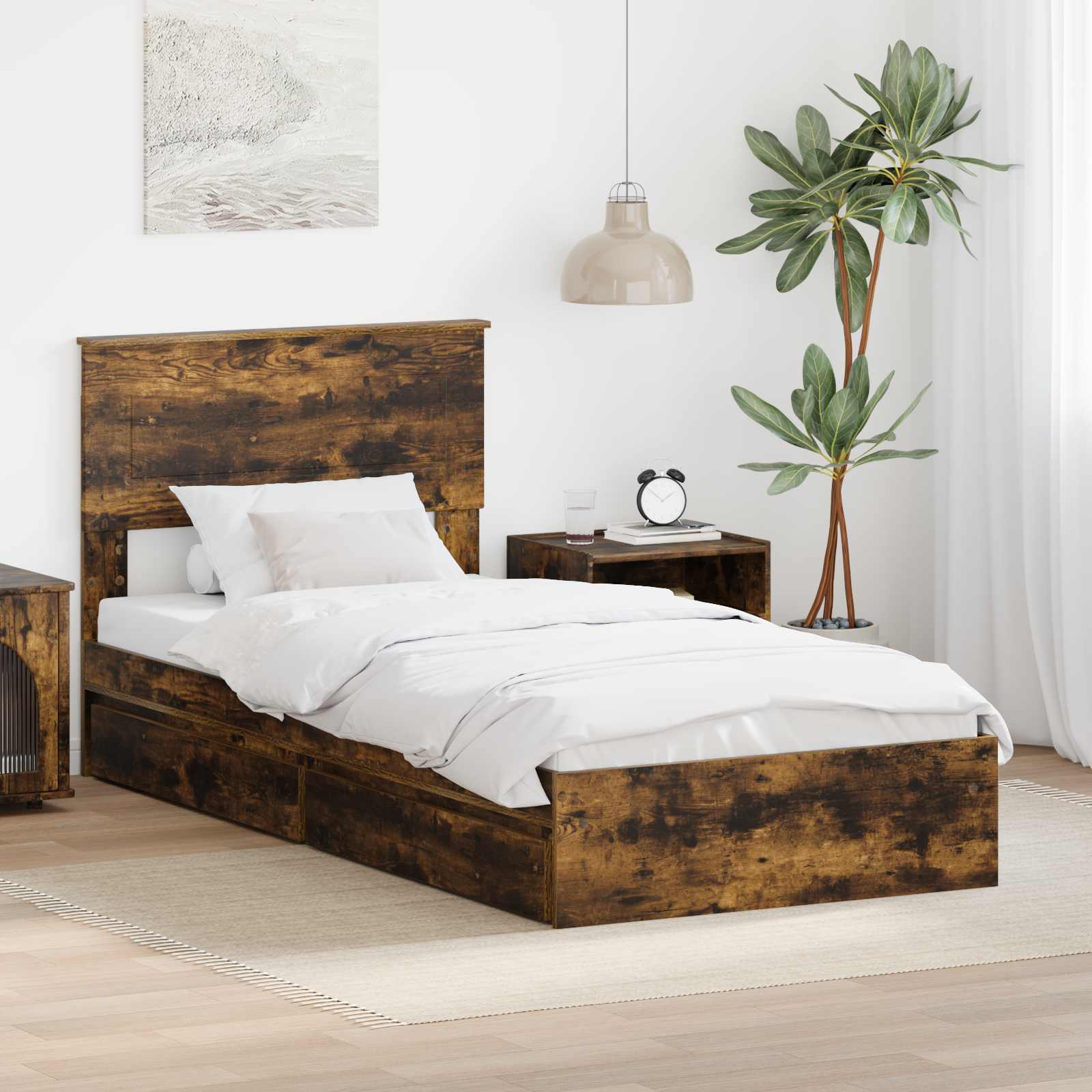vidaXL Aufbewahrungsbett Geräucherte Eiche 180 x 200 cm Holzwerkstoff