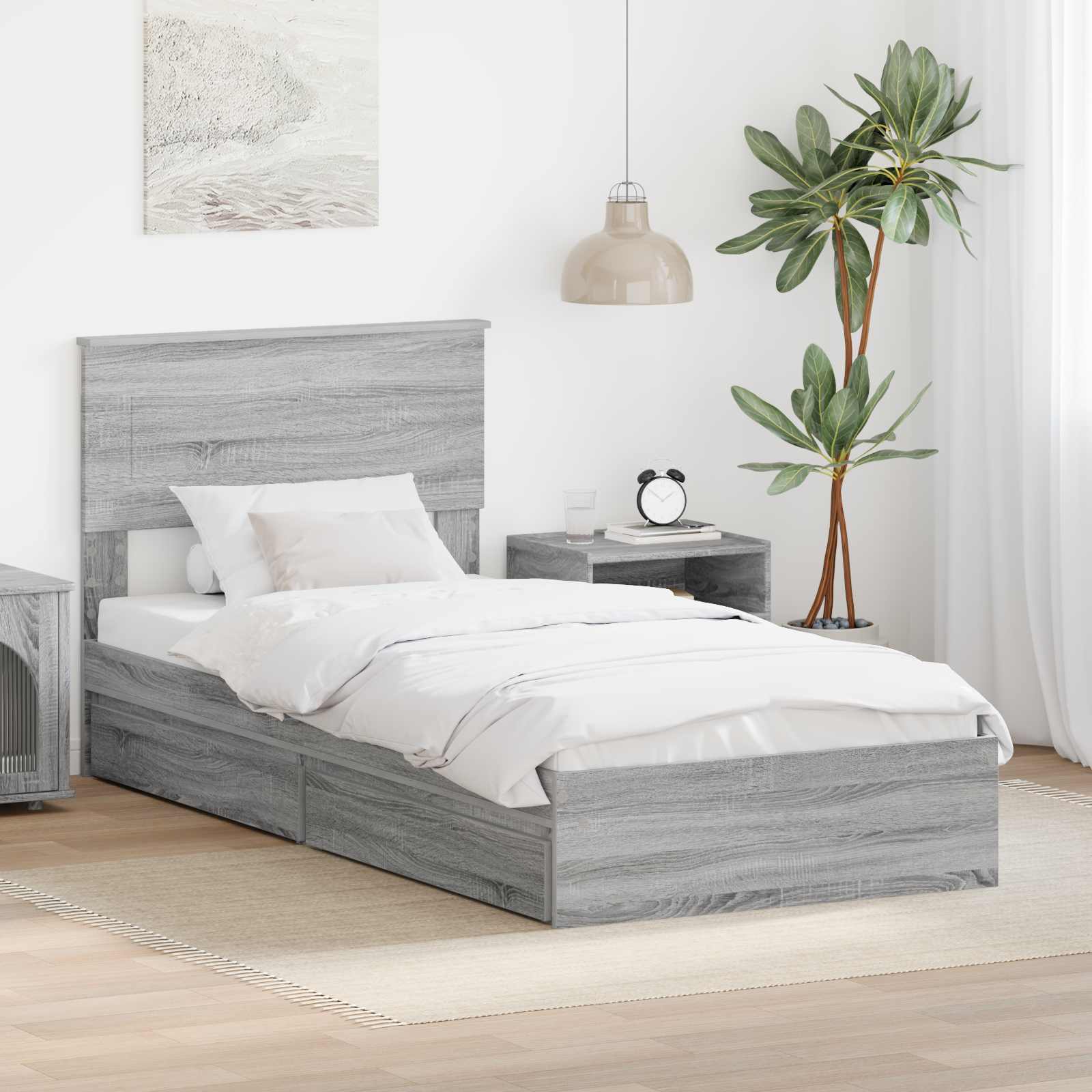 vidaXL Aufbewahrungsbett Graues Sonoma 200 x 200 cm Holzwerkstoff