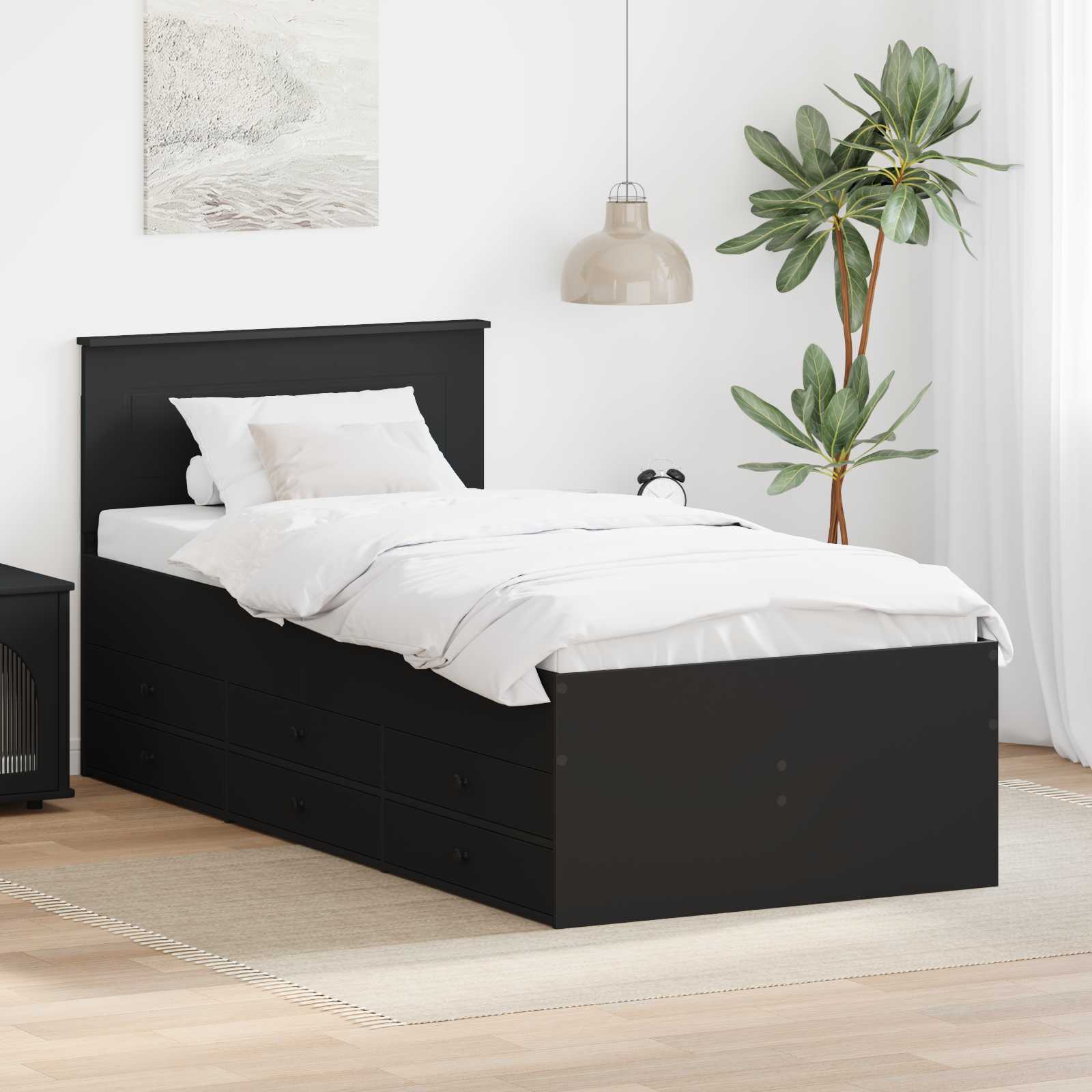 vidaXL Tagesbett mit Schubladen Schwarz 100 x 200 cm Holzwerkstoff