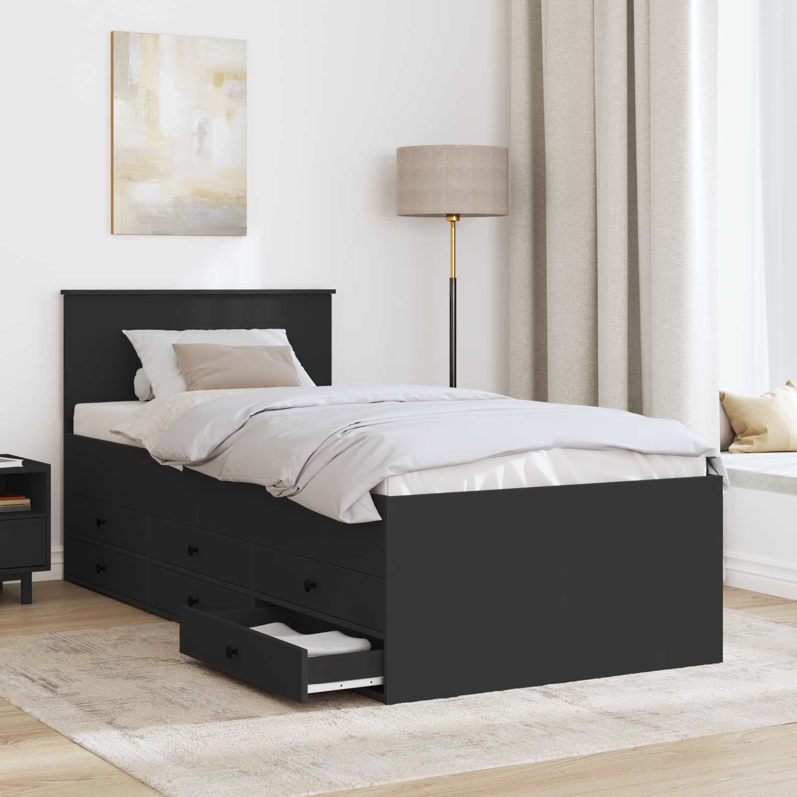 vidaXL Tagesbett mit Schubladen Schwarz 100 x 200 cm Holzwerkstoff