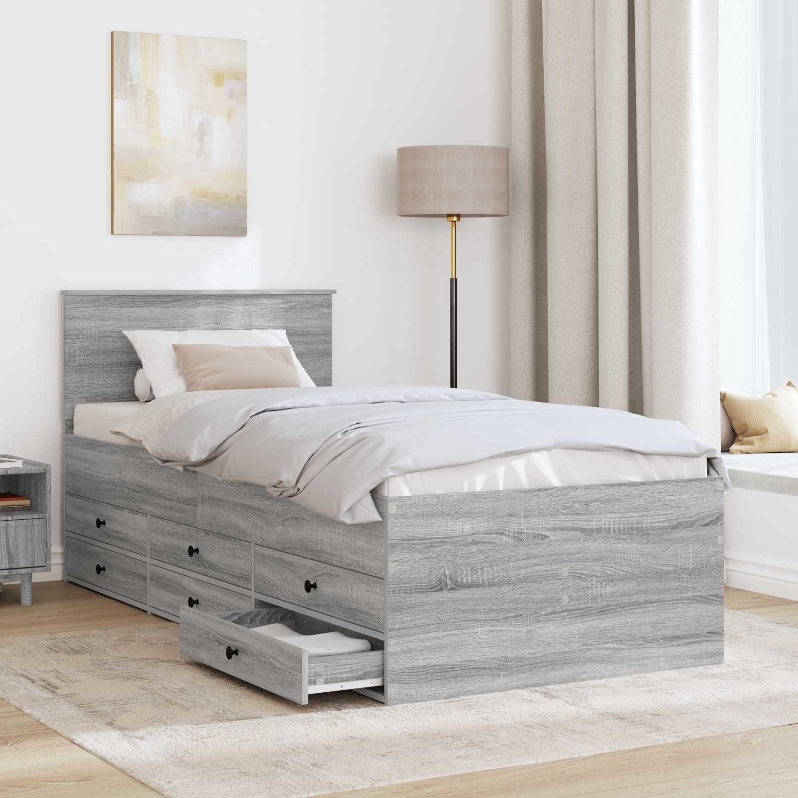 vidaXL Tagesbett Grau Sonoma und Schwarz 100 x 200 cm Holzwerkstoff