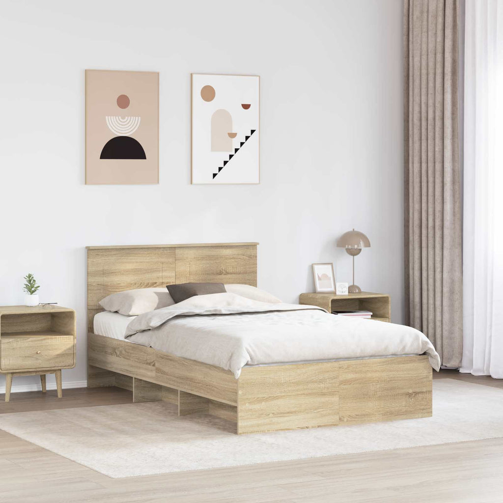 vidaXL Bettrahmen Sonoma-Eiche 120 x 123 cm Holzwerkstoff