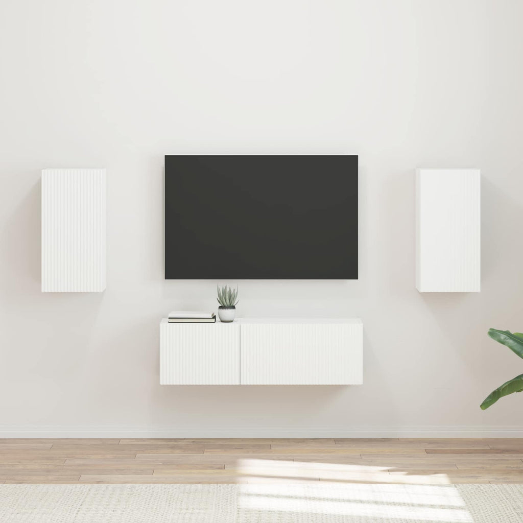 vidaXL TV-Wandregal-Set Wandmontiert 4 pcs Weiß Holzwerkstoff