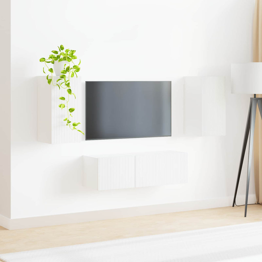 vidaXL TV-Wandregal-Set Wandmontiert 4 pcs Weiß Holzwerkstoff