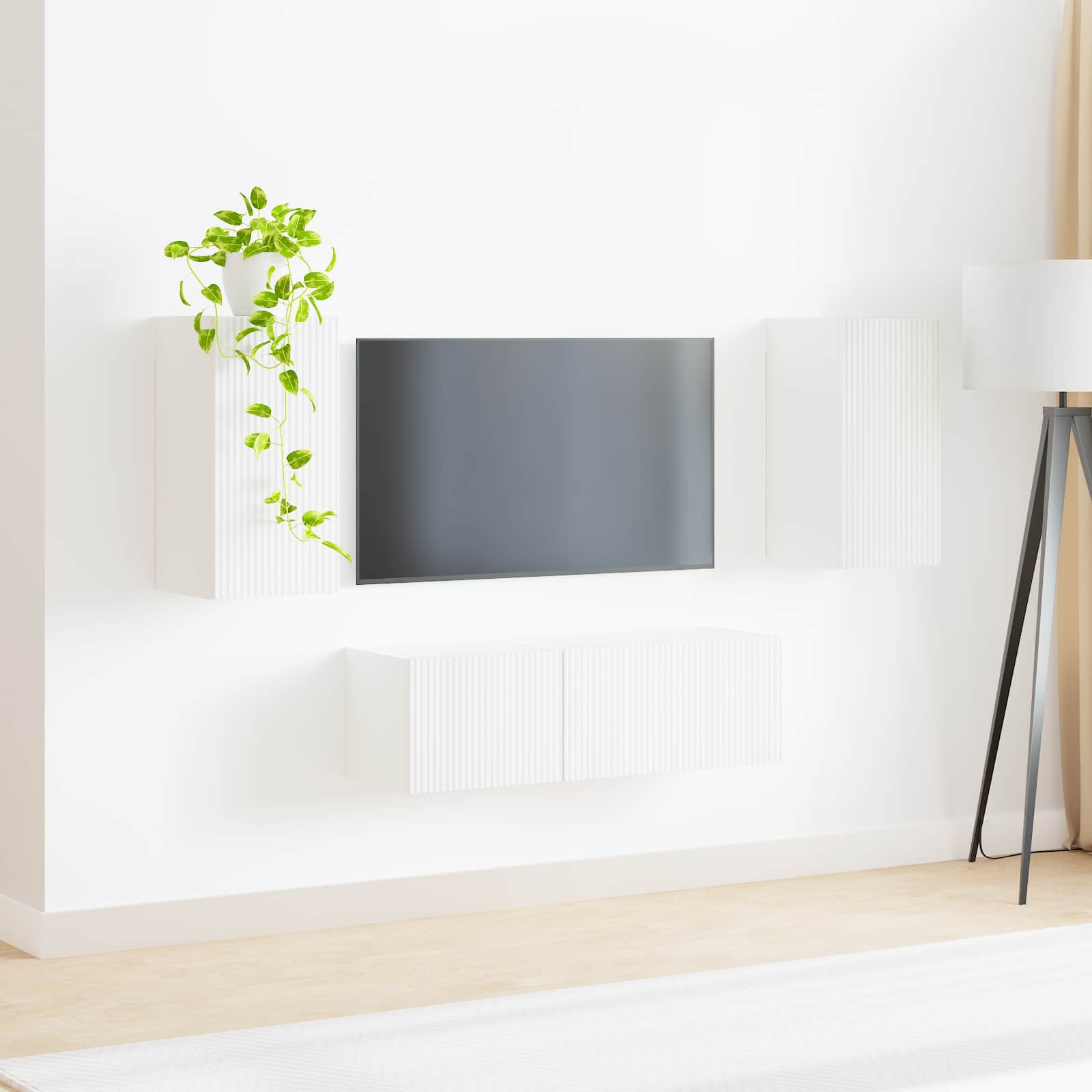 vidaXL TV-Wandregal-Set Wandmontiert 4 pcs Weiß Holzwerkstoff