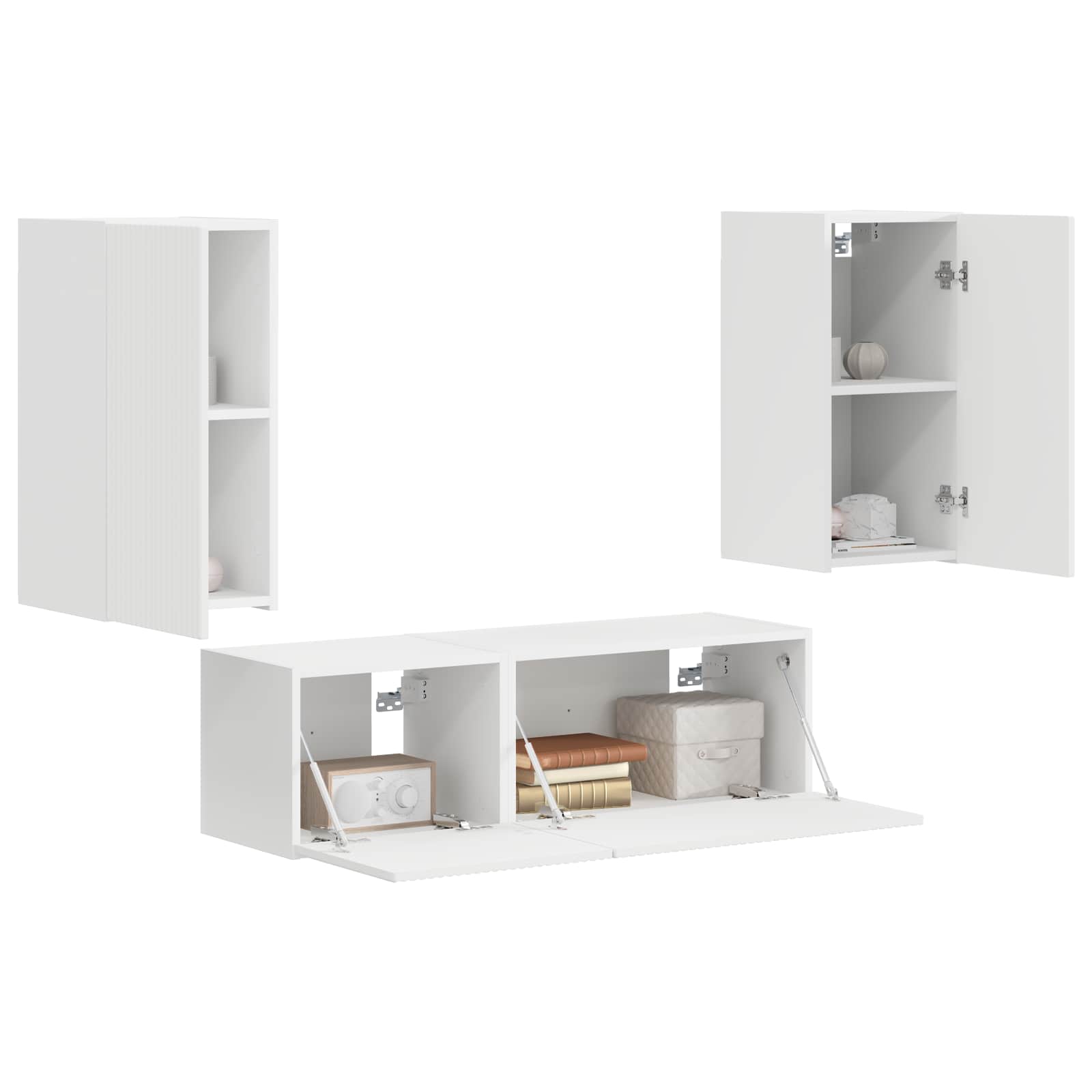 vidaXL TV-Wandregal-Set Wandmontiert 4 pcs Weiß Holzwerkstoff
