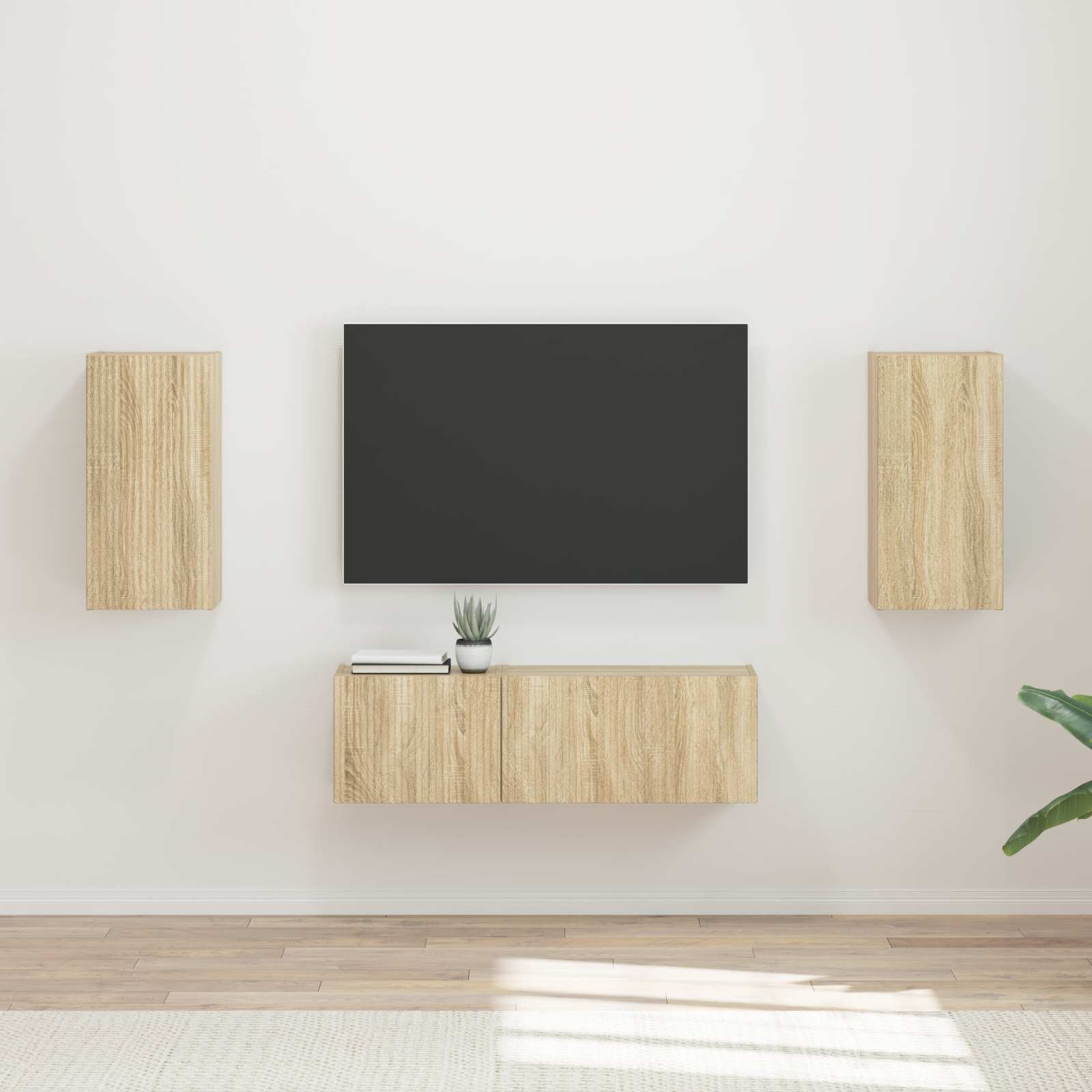 vidaXL TV-Wandregal-Set Wandmontiert 4 pcs Sonoma-Eiche Holzwerkstoff
